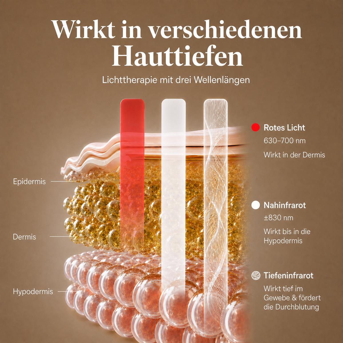 Lichttherapie wirkt in verschiedenen Hauttiefen